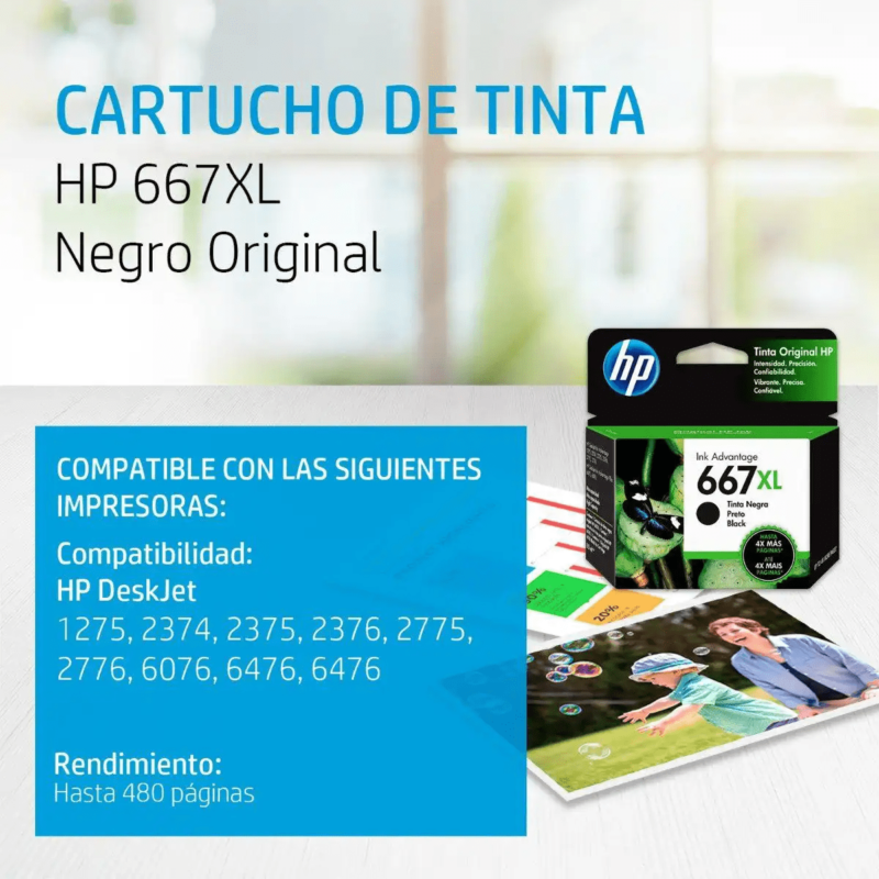 HP 667 XL Negro Alto Rendimiento - Imagen 2