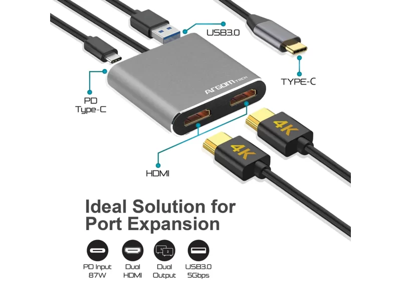 One Axess | HUB 4 en 1, USB Tipo C, Paso de carga, Dual HDMI - Imagen 2